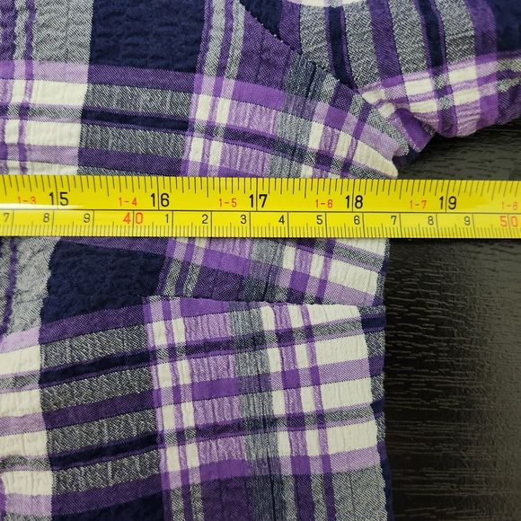 REBECCA MALONE Women's Purple Plaid Button Up Shirt 3/4 Sleeve Size S - Picture 6 of 7